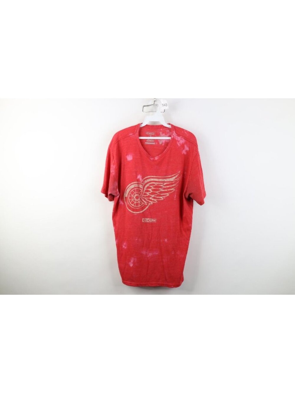 CCM Hockey Mens Large Acid Wash Detroit Red Wings Hockey Jersey Knit T-Shirt Red